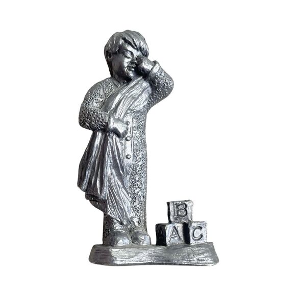 Signed Michael Ricker Sleepy Time 1994 Pewter Figurine Boy Blanket 5188 - Picture 1 of 4